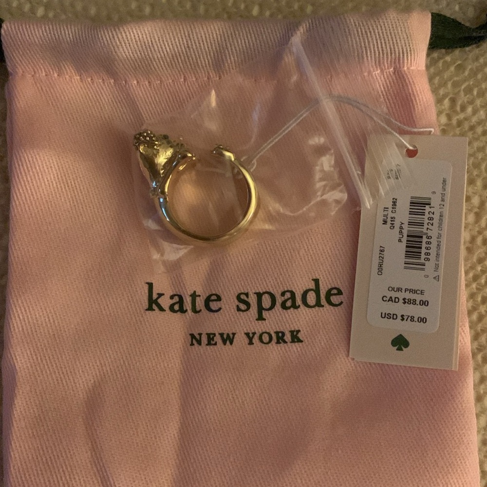 NWT Kate Spade Gold Crystal Puppy Wrap Ring Size 7 #7 NEW - Picture 3 of 15